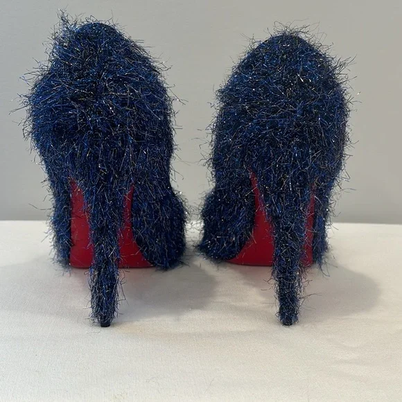 Christian Louboutin Very Prive 120 Peep Toe Heel size 39 Blue Metallic Tinsel - Picture 4 of 11